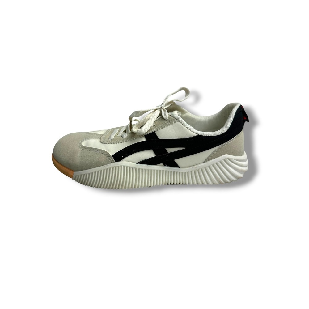 De Florance Womens Low Top Sneakers Cream‎ Black Ribbed Sole Designed Italy